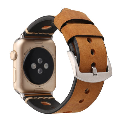 For Apple Watch Series 9&8&7 41mm / SE 3&SE 2&6&SE&5&4 40mm / 3&2&1 38mm Retro Hole Genuine Leather Wrist Watch Band(Brown) - Watch Bands by buy2fix | Online Shopping UK | buy2fix