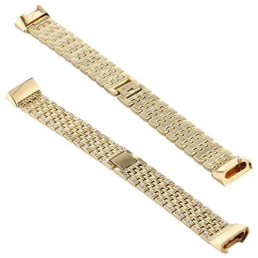 For Fitbit Charge 3 Diamond-studded Stainless Steel  Watch Band(Gold) - Watch Bands by buy2fix | Online Shopping UK | buy2fix