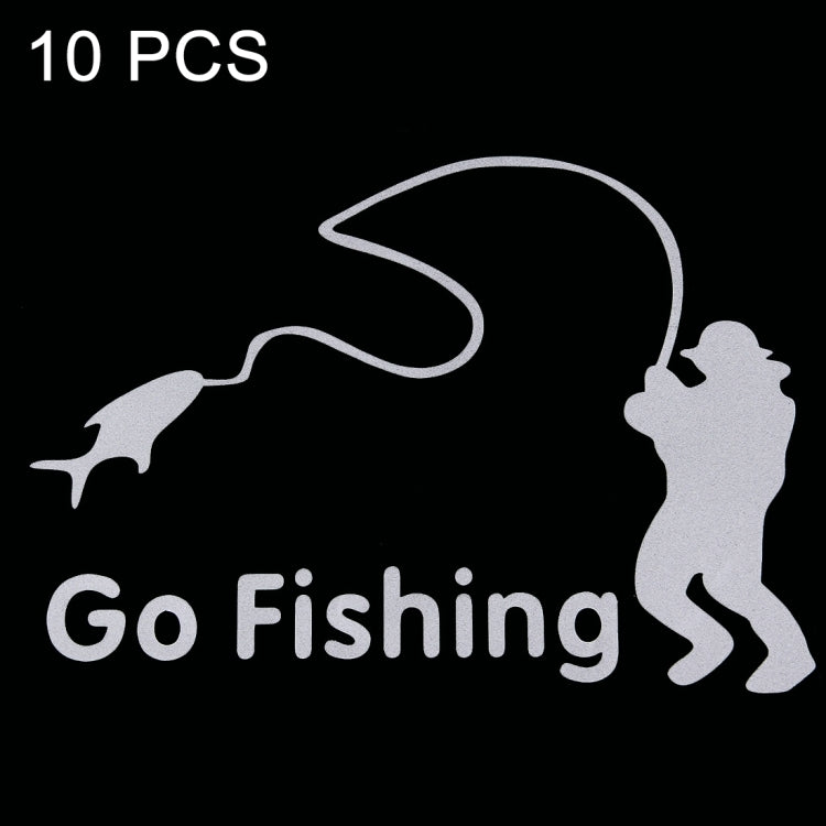 10 PCS Go Fishing Styling Reflective Car Sticker, Size: 14cm x 9.5cm(Silver) - Decorative Sticker by buy2fix | Online Shopping UK | buy2fix