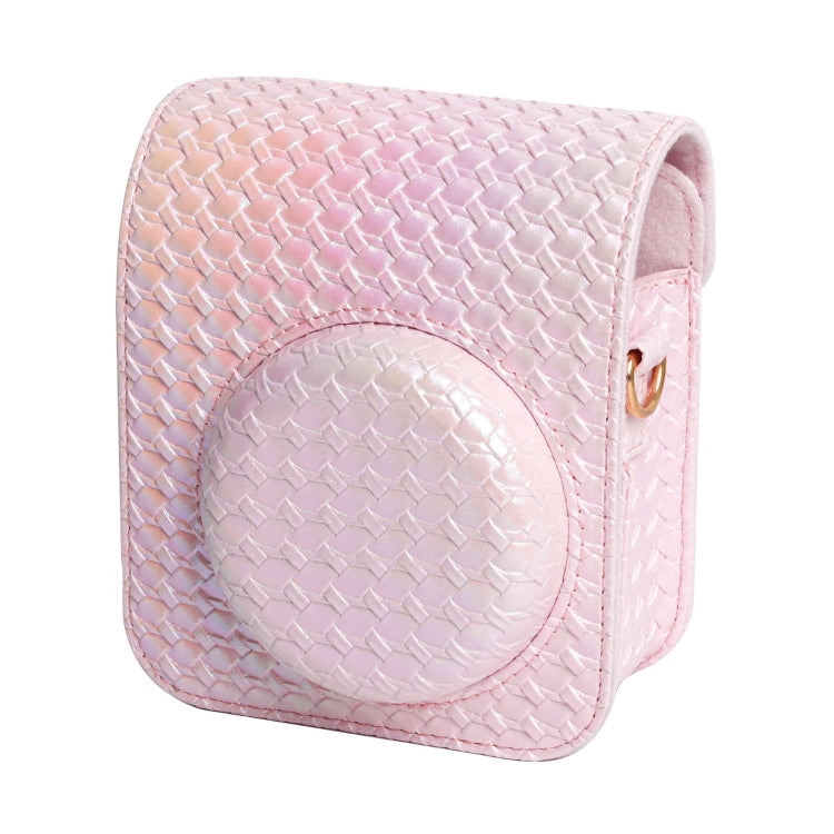 For FUJIFILM instax mini 12 Colorful Woven Leather Case Full Body Camera Bag + Photo Album with Strap (Pink) - Leather Bag by buy2fix | Online Shopping UK | buy2fix