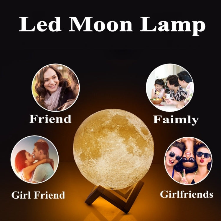 Customized Touch Switch 3-color 3D Print Moon Lamp USB Charging Energy-saving LED Night Light with Wooden Holder Base, Diameter:8cm - Night Lights by buy2fix | Online Shopping UK | buy2fix