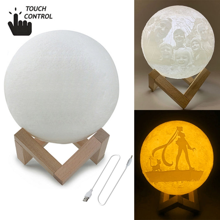 Customized Touch Switch 2-color 3D Print Moon Lamp USB Charging Energy-saving LED Night Light with Wooden Holder Base, Diameter:8cm - Night Lights by buy2fix | Online Shopping UK | buy2fix