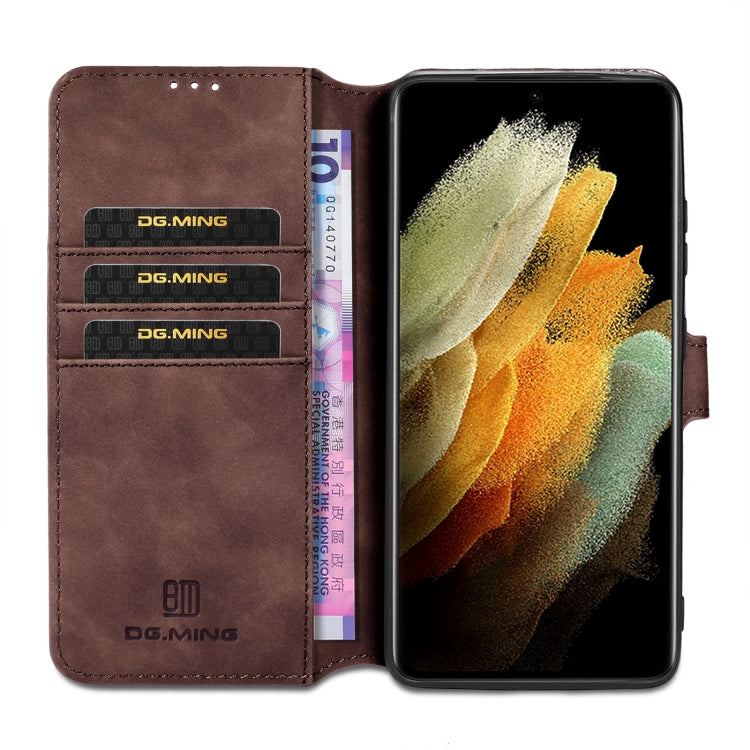 For Samsung Galaxy S21 Ultra 5G DG.MING Retro Oil Side Horizontal Flip Case with Holder & Card Slots & Wallet(Coffee) - Galaxy S21 5G Cases by DG.MING | Online Shopping UK | buy2fix