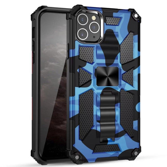 For iPhone 11 Camouflage Armor Shockproof TPU + PC Magnetic Protective Case with Holder (Dark Blue) - iPhone 11 Cases by buy2fix | Online Shopping UK | buy2fix