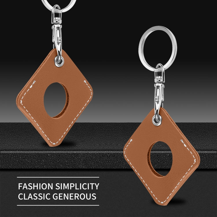 Square PU Leather Case Shockproof Anti-scratch Protective Cover with Keychain Ring Loop For AirTag(Brown) - Key Chain Series by MOMAX | Online Shopping UK | buy2fix