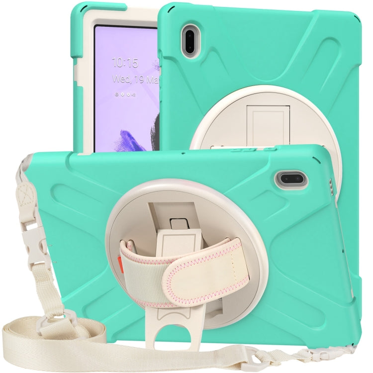 For Samsung Galaxy Tab S7 FE T730 / S7+ / S9+ /S8+ Silicone + PC Protective Case with Holder & Shoulder Strap(Mint Green) - Other Galaxy Tab PC by buy2fix | Online Shopping UK | buy2fix