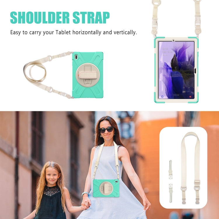 For Samsung Galaxy Tab S7 FE T730 / S7+ / S9+ /S8+ Silicone + PC Protective Case with Holder & Shoulder Strap(Mint Green) - Other Galaxy Tab PC by buy2fix | Online Shopping UK | buy2fix