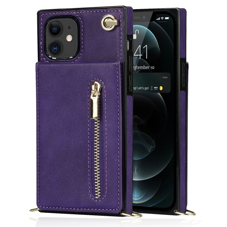 For iPhone 11 Cross-body Zipper Square TPU+PU Back Cover Case with Holder & Card Slots & Wallet & Strap (Purple) - iPhone 11 Cases by buy2fix | Online Shopping UK | buy2fix