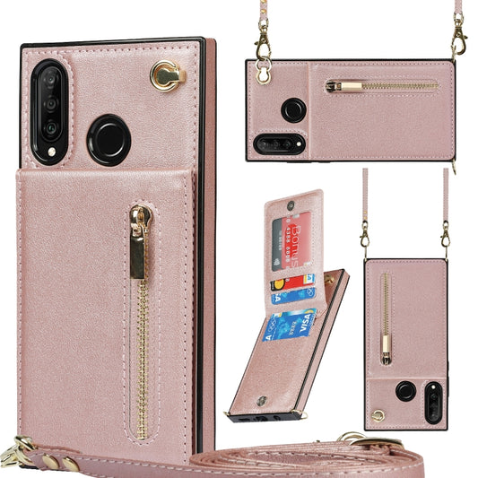 For Huawei P30 Lite Cross-body Zipper Square TPU+PU Back Cover Case with Holder & Card Slots & Wallet & Strap(Rose Gold) - Huawei Cases by buy2fix | Online Shopping UK | buy2fix