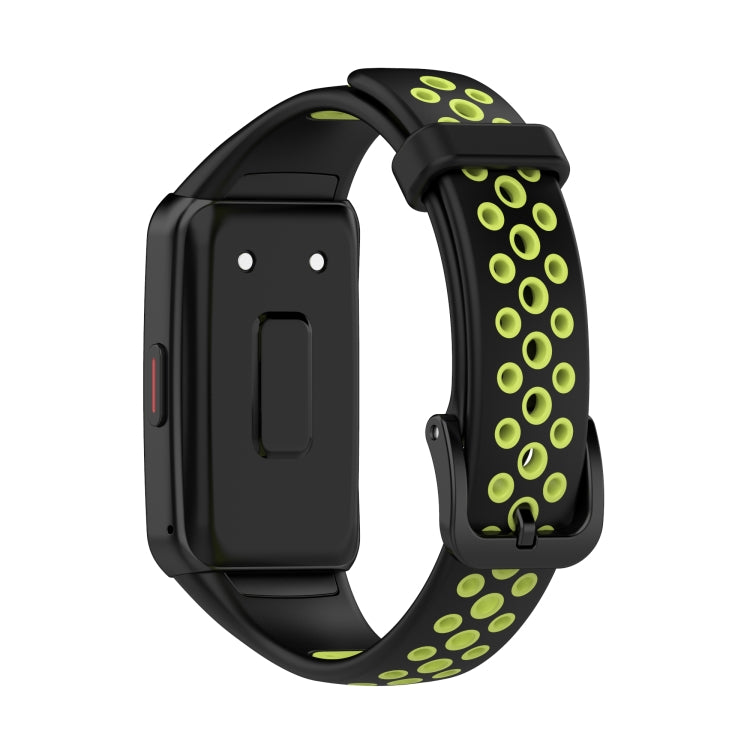 For Huawei Band 6 / Honor Band 6 Universal Two-color Breathable Silicone Watch Band(Black Green) - Watch Bands by buy2fix | Online Shopping UK | buy2fix