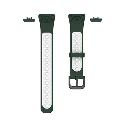 For Huawei Band 6 / Honor Band 6 Universal Two-color Breathable Silicone Watch Band(Dark Green White) - Watch Bands by buy2fix | Online Shopping UK | buy2fix