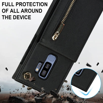 For Samsung Galaxy S9 Plus Cross-body Zipper Square TPU+PU Back Cover Case with Holder & Card Slots & Wallet & Strap(Black) - Galaxy Phone Cases by buy2fix | Online Shopping UK | buy2fix