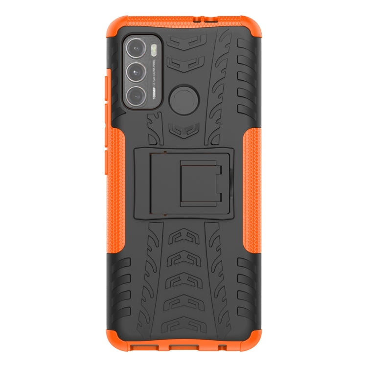 For Motorola Moto G60 Tire Texture Shockproof TPU+PC Protective Case with Holder(Orange) - Motorola Cases by buy2fix | Online Shopping UK | buy2fix