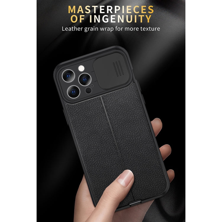 For iPhone 12 Pro Max Litchi Texture Sliding Camshield TPU Protective Case (Black) - iPhone 12 Pro Max Cases by buy2fix | Online Shopping UK | buy2fix