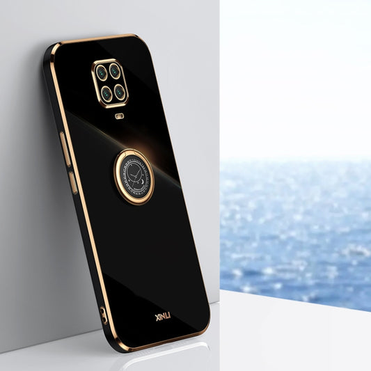 For Xiaomi Redmi Note 9S XINLI Straight 6D Plating Gold Edge TPU Shockproof Case with Ring Holder(Black) - Xiaomi Cases by XINLI | Online Shopping UK | buy2fix