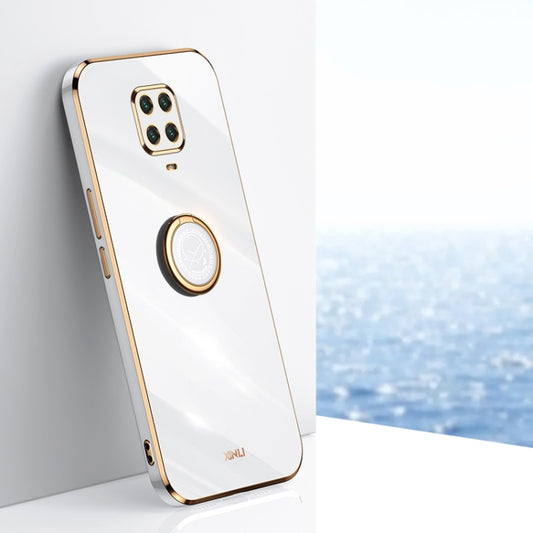 For Xiaomi Redmi Note 9S XINLI Straight 6D Plating Gold Edge TPU Shockproof Case with Ring Holder(White) - Xiaomi Cases by XINLI | Online Shopping UK | buy2fix