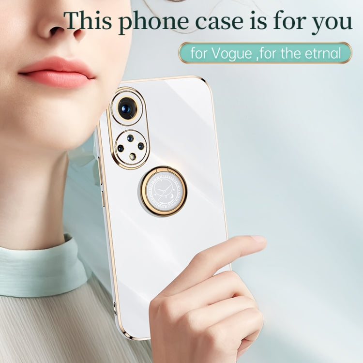 For Honor 50 XINLI Straight Edge 6D Electroplate TPU Phone Case with Ring Holder(White) - Honor Cases by XINLI | Online Shopping UK | buy2fix