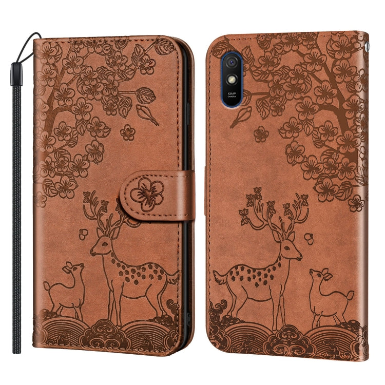 For Xiaomi Redmi 9A Sika Deer Embossing Pattern Horizontal Flip PU Leather Case with Holder & Card Slot & Wallet & Photo Frame(Brown) - Xiaomi Cases by buy2fix | Online Shopping UK | buy2fix