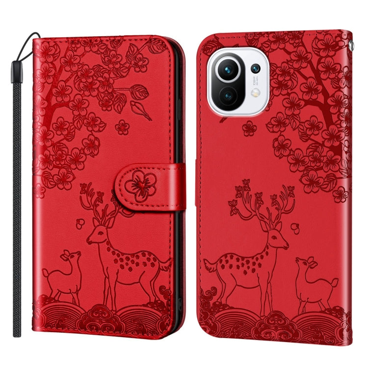 For Xiaomi Mi 11 Sika Deer Embossing Pattern Horizontal Flip PU Leather Case with Holder & Card Slot & Wallet & Photo Frame(Red) - Xiaomi Cases by buy2fix | Online Shopping UK | buy2fix