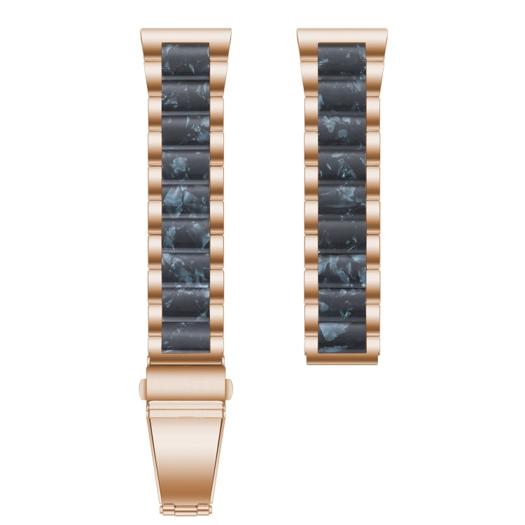 For Samsung Smart Watch 20mm Three-beads Steel + Resin Watch Band(Rose Gold Blue) - Watch Bands by buy2fix | Online Shopping UK | buy2fix