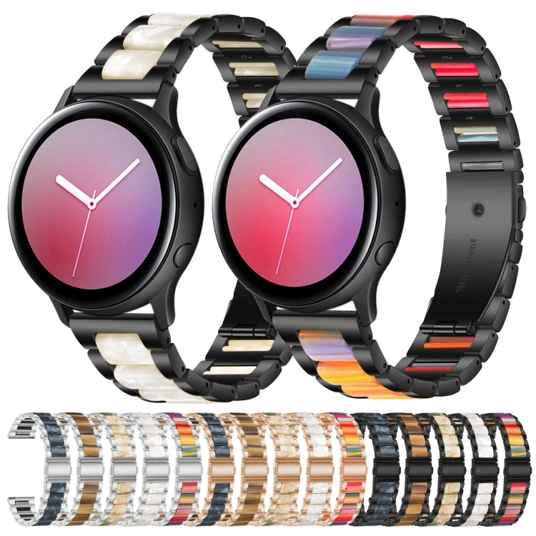 For Samsung Smart Watch 20mm Three-beads Steel + Resin Watch Band(Rose Gold Blue) - Watch Bands by buy2fix | Online Shopping UK | buy2fix