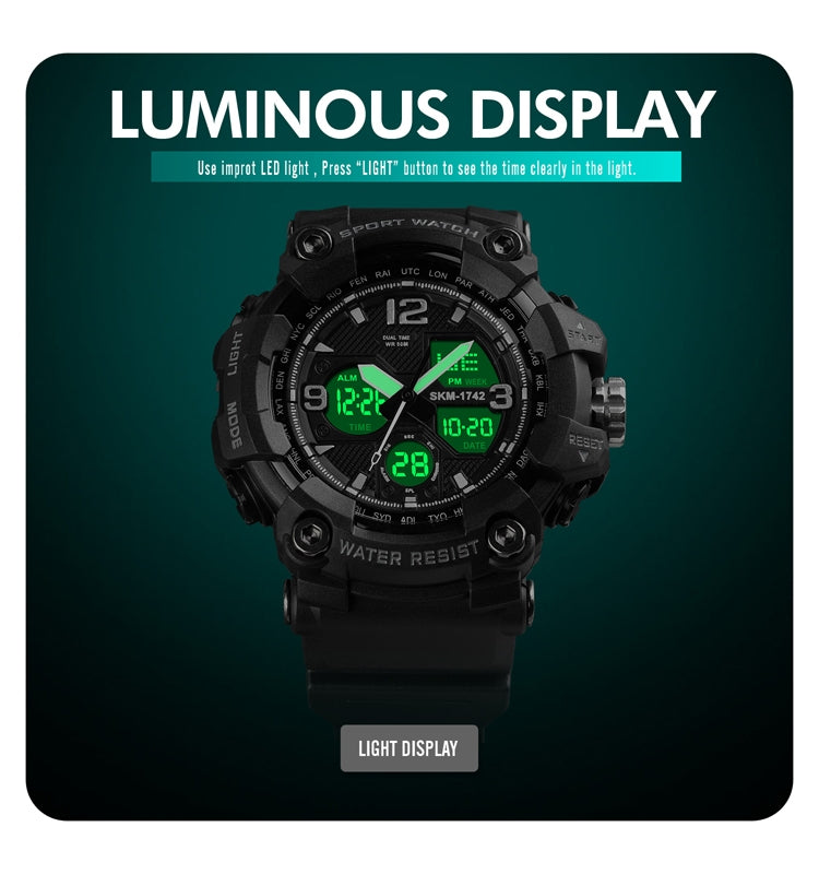 SKMEI 1742 Four-screen LED Digital Display Luminous Sports Shockproof Electronic Watch for Men(Black) - Leather Strap Watches by SKMEI | Online Shopping UK | buy2fix