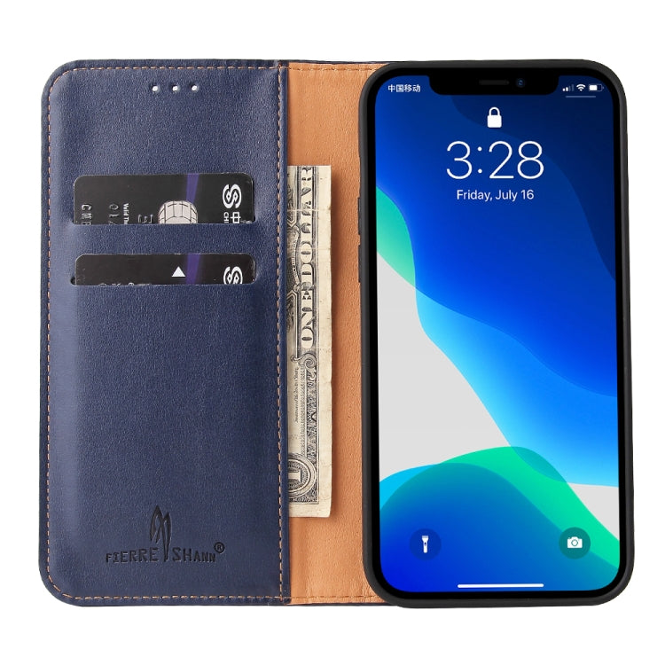 For iPhone 13 Pro Fierre Shann PU Leather Texture Horizontal Flip Leather Case with Holder & Card Slots & Wallet (Blue) - iPhone 13 Pro Cases by FIERRE SHANN | Online Shopping UK | buy2fix