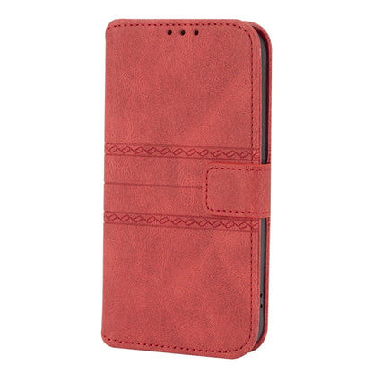 For iPhone 13 Pro Embossed Striped Magnetic Buckle PU + TPU Horizontal Flip Leather Case with Holder & Card Slot & Wallet & Photo Frame & Sling (Red) - iPhone 13 Pro Cases by buy2fix | Online Shopping UK | buy2fix