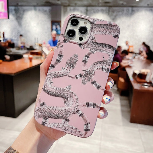 For iPhone 12 / 12 Pro Natural Scenery Pattern TPU Protective Case(Pink Snake) - iPhone 12 / 12 Pro Cases by buy2fix | Online Shopping UK | buy2fix