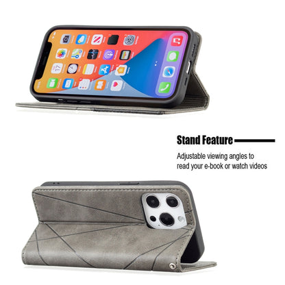 For iPhone 13 mini Rhombus Texture Horizontal Flip Magnetic Leather Case with Holder & Card Slots (Grey) - iPhone 13 mini Cases by buy2fix | Online Shopping UK | buy2fix