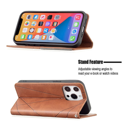 For iPhone 13 Pro Rhombus Texture Horizontal Flip Magnetic Leather Case with Holder & Card Slots (Brown) - iPhone 13 Pro Cases by buy2fix | Online Shopping UK | buy2fix