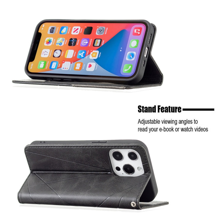 For iPhone 13 Pro Rhombus Texture Horizontal Flip Magnetic Leather Case with Holder & Card Slots (Black) - iPhone 13 Pro Cases by buy2fix | Online Shopping UK | buy2fix