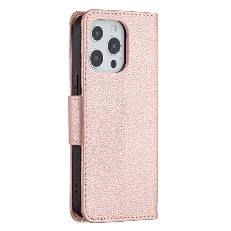 For iPhone 13 Litchi Texture Pure Color Horizontal Flip Leather Case with Holder & Card Slots & Wallet & Lanyard(Rose Gold) - iPhone 13 Cases by buy2fix | Online Shopping UK | buy2fix