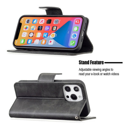 For iPhone 13 mini  Retro Lambskin Texture Pure Color Horizontal Flip PU Leather Case, with Holder & Card Slots & Wallet & Lanyard(Black) - iPhone 13 mini Cases by buy2fix | Online Shopping UK | buy2fix