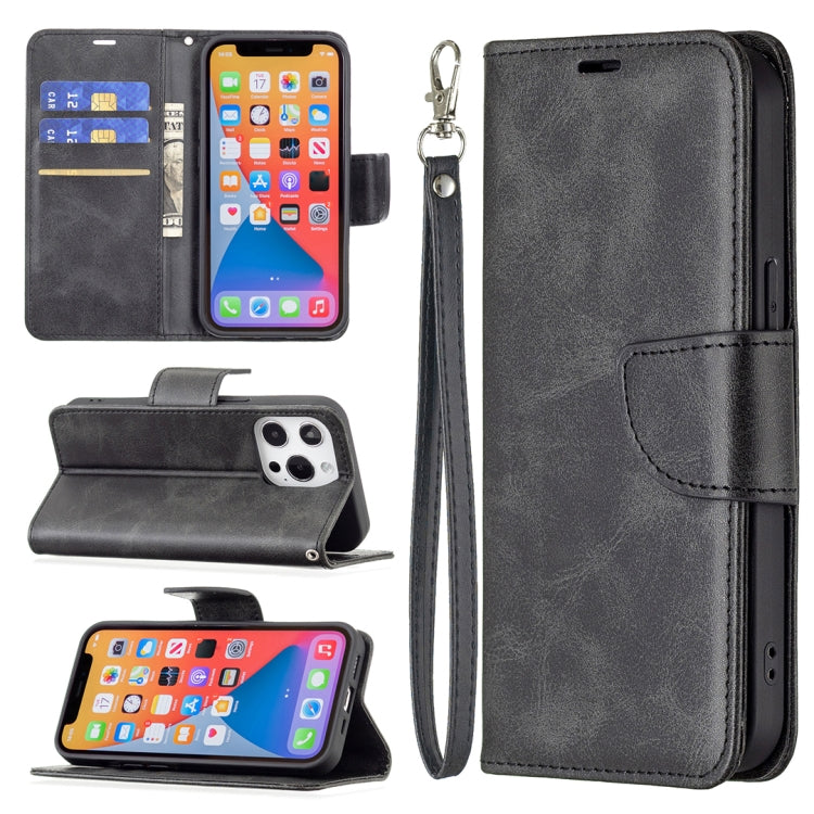 For iPhone 13 Retro Lambskin Texture Pure Color Horizontal Flip PU Leather Case, with Holder & Card Slots & Wallet & Lanyard(Black) - iPhone 13 Cases by buy2fix | Online Shopping UK | buy2fix