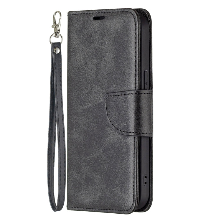 For iPhone 13 Retro Lambskin Texture Pure Color Horizontal Flip PU Leather Case, with Holder & Card Slots & Wallet & Lanyard(Black) - iPhone 13 Cases by buy2fix | Online Shopping UK | buy2fix