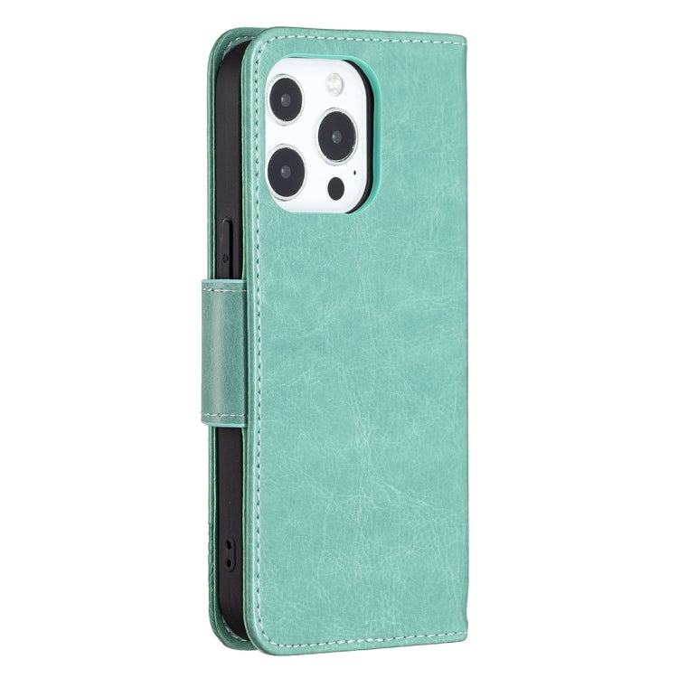 For iPhone 13 mini Embossing Two Butterflies Pattern Horizontal Flip PU Leather Case with Holder & Card Slot & Wallet & Lanyard (Green) - iPhone 13 mini Cases by buy2fix | Online Shopping UK | buy2fix