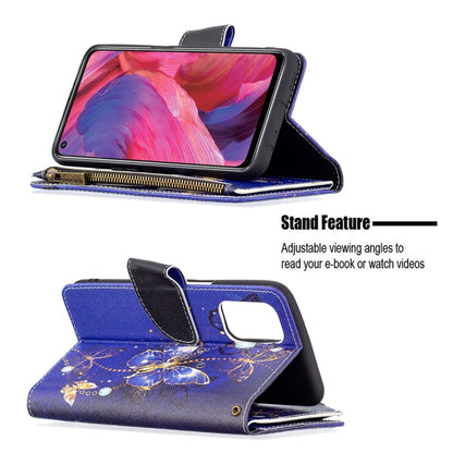 For OPPO A74 5G/A93 5G/A54 5G Colored Drawing Pattern Zipper Horizontal Flip Leather Case with Holder & Card Slots & Wallet(Purple Butterfly) - OPPO Cases by buy2fix | Online Shopping UK | buy2fix