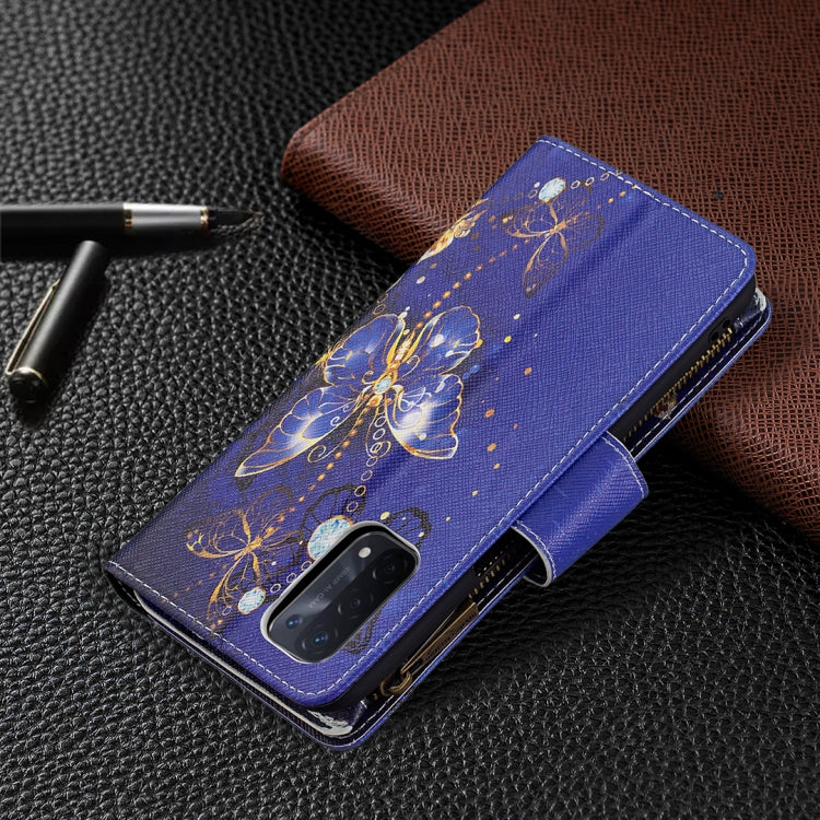 For OPPO A74 5G/A93 5G/A54 5G Colored Drawing Pattern Zipper Horizontal Flip Leather Case with Holder & Card Slots & Wallet(Purple Butterfly) - OPPO Cases by buy2fix | Online Shopping UK | buy2fix