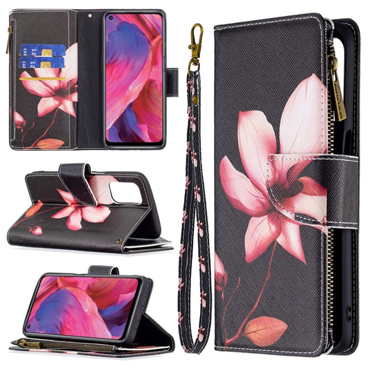 For OPPO A74 5G/A93 5G/A54 5G Colored Drawing Pattern Zipper Horizontal Flip Leather Case with Holder & Card Slots & Wallet(Lotus) - OPPO Cases by buy2fix | Online Shopping UK | buy2fix