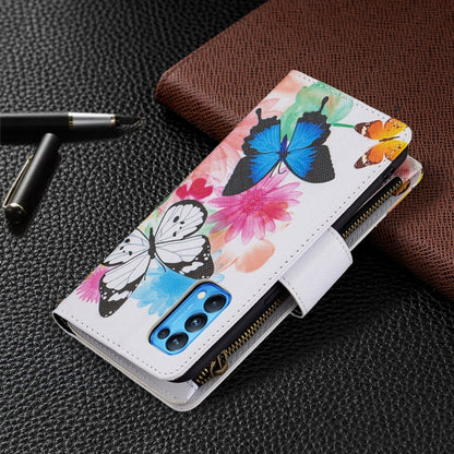 For OPPO Reno5 5G Colored Drawing Pattern Zipper Horizontal Flip Leather Case with Holder & Card Slots & Wallet(Two Butterflies) - OPPO Cases by buy2fix | Online Shopping UK | buy2fix