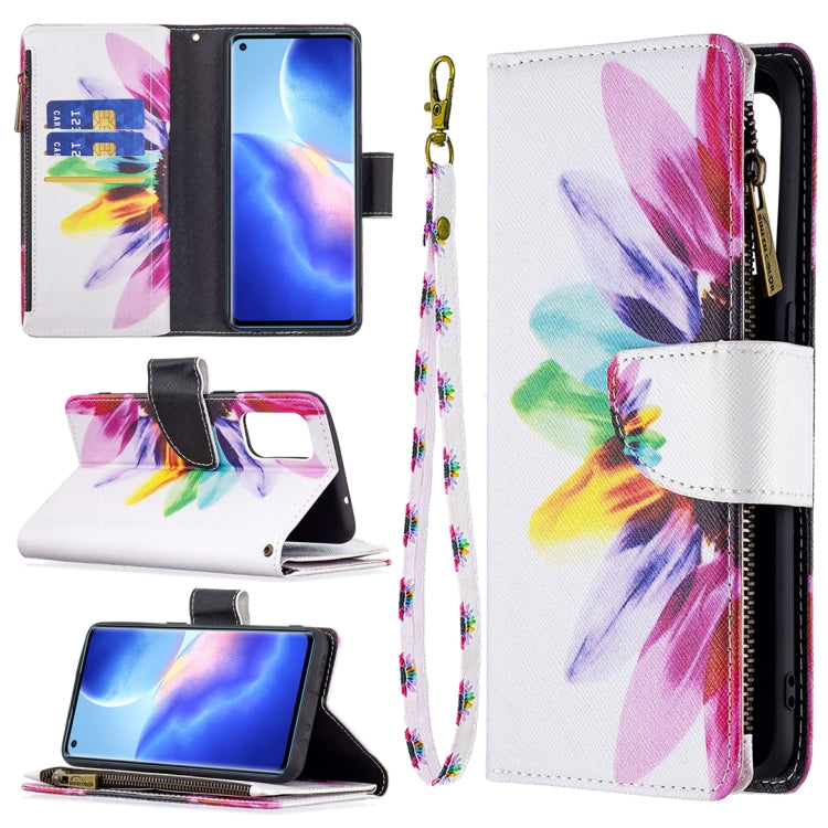 For OPPO Reno5 5G Colored Drawing Pattern Zipper Horizontal Flip Leather Case with Holder & Card Slots & Wallet(Sun Flower) - OPPO Cases by buy2fix | Online Shopping UK | buy2fix