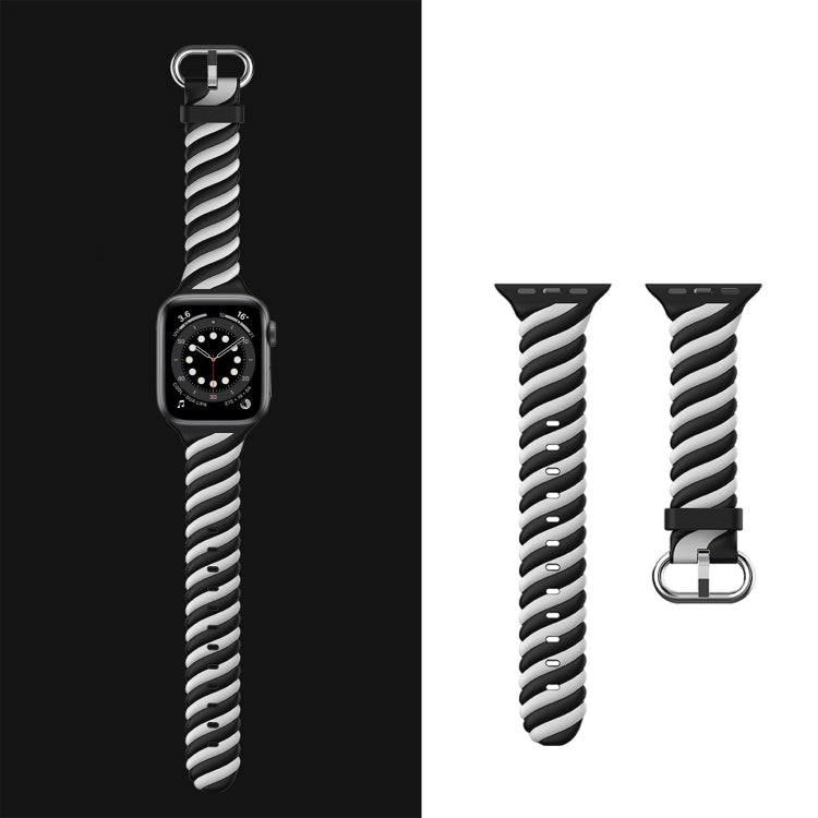 Two-color Twist Silicone Watch Band For Apple Watch Series 9&8&7 41mm / SE 3&SE 2&6&SE&5&4 40mm / 3&2&1 38mm(Black White) - Watch Bands by buy2fix | Online Shopping UK | buy2fix