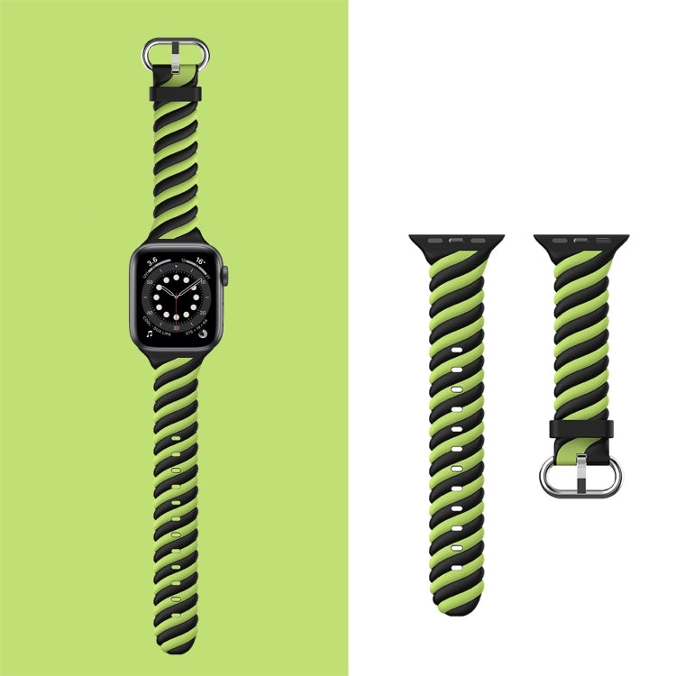 Two-color Twist Silicone Watch Band For Apple Watch Ultra 49mm&Watch Ultra 2 49mm / Series 9&8&7 45mm / SE 3&SE 2&6&SE&5&4 44mm / 3&2&1 42mm(Fluorescent Green Black) - Watch Bands by buy2fix | Online Shopping UK | buy2fix