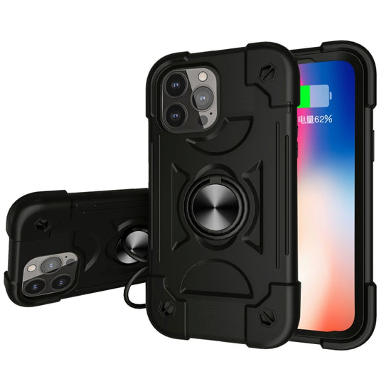 For iPhone 13 Shockproof Silicone + PC Protective Case with Dual-Ring Holder(Black) - iPhone 13 Cases by buy2fix | Online Shopping UK | buy2fix