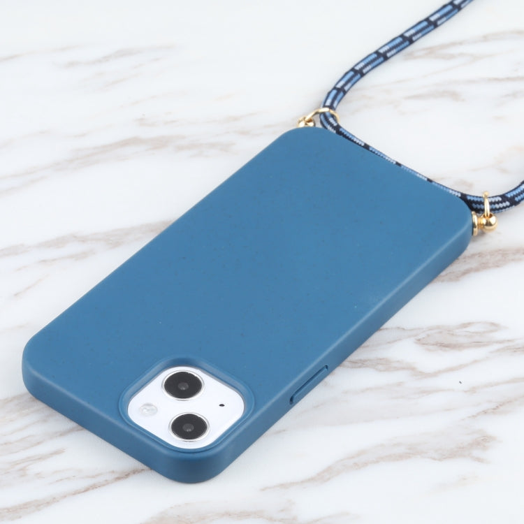 For iPhone 13 mini Wheat Straw Material + TPU Shockproof Case with Neck Lanyard (Blue) - iPhone 13 mini Cases by buy2fix | Online Shopping UK | buy2fix