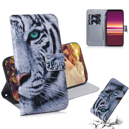 For Sony Xperia 5 Coloured Drawing Pattern Horizontal Flip PU Leather Case with Holder & Card Slots & Wallet(Tiger) - Sony Cases by buy2fix | Online Shopping UK | buy2fix