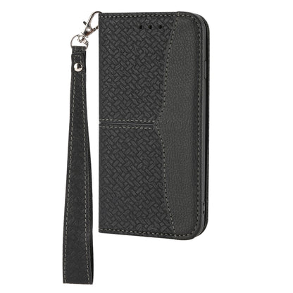 For Huawei P50 Pro Woven Texture Stitching Magnetic Horizontal Flip PU Leather Case with Holder & Card Slots & Wallet & Lanyard(Black) - Huawei Cases by buy2fix | Online Shopping UK | buy2fix