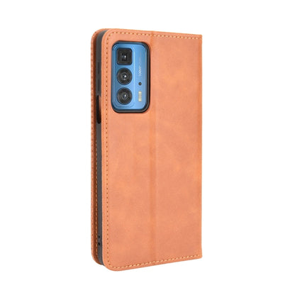 For Motorola Edge 20 Pro / Edge S Pro Magnetic Buckle Retro Crazy Horse Texture Horizontal Flip Leather Case with Holder & Card Slots & Photo Frame(Brown) - Motorola Cases by buy2fix | Online Shopping UK | buy2fix