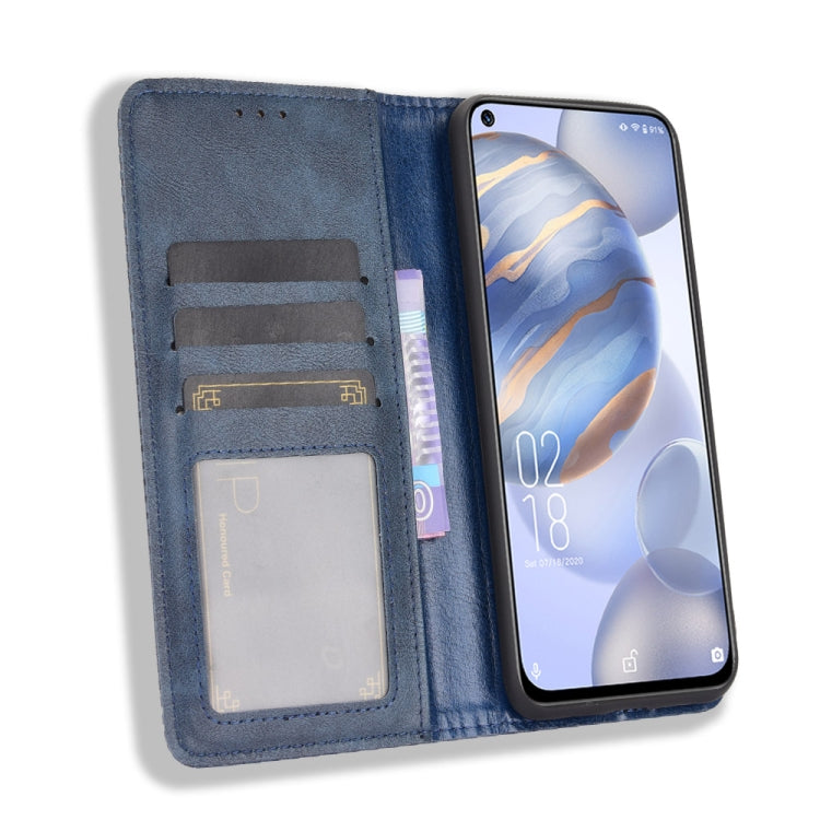 For Oukitel C21 Magnetic Buckle Retro Crazy Horse Texture Horizontal Flip Leather Case with Holder & Card Slots & Photo Frame(Blue) - More Brand by buy2fix | Online Shopping UK | buy2fix